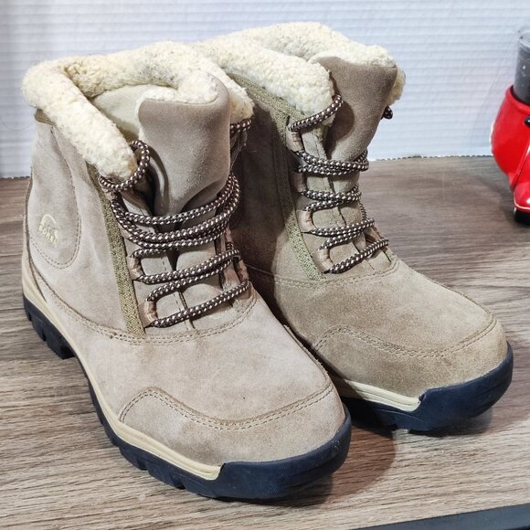 Sorel Waterfall Ankle Booties Size 6 Brown Distressed Leather Low Lace Boots - Picture 6 of 13